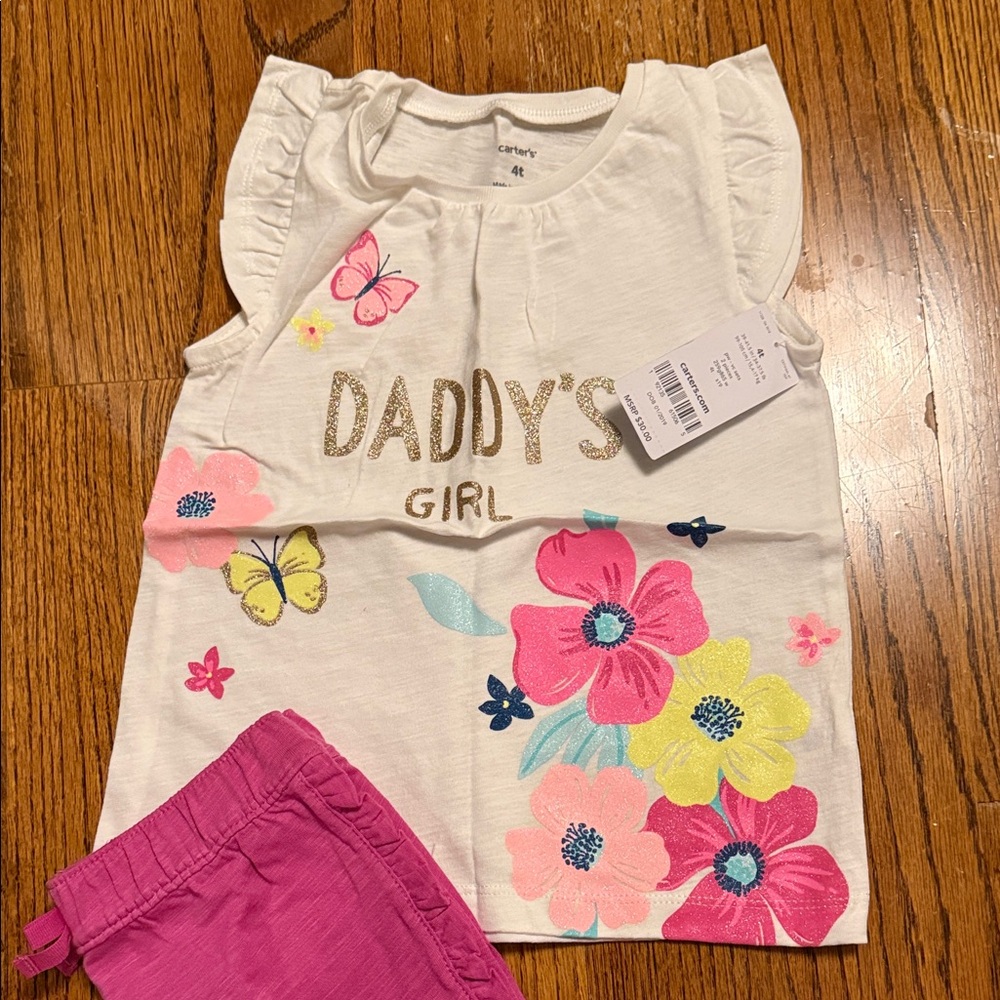 Carter's White Top with Pink Shorts Set